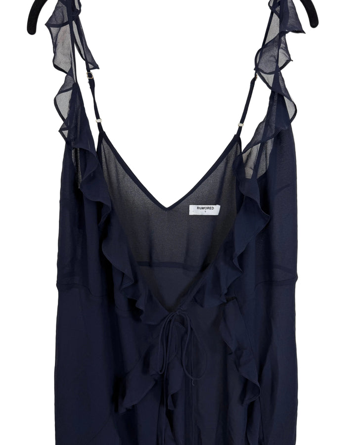 Navy Blue Sheer Ruffled Wrap Dress - Size 2/4