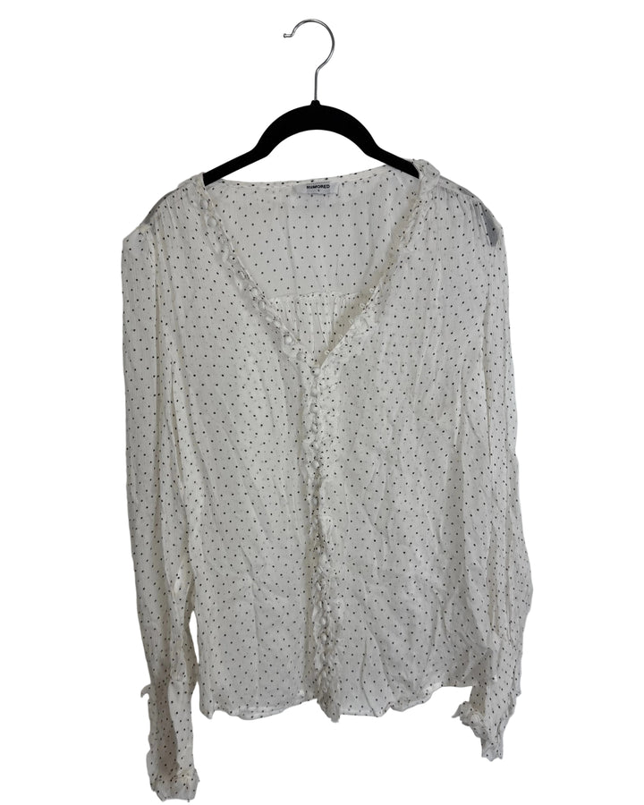 White Long Sleeve Polka Dot Sheer Top - Size 2/4