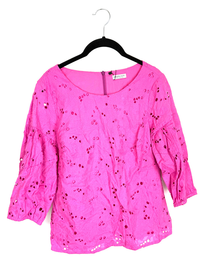 Magenta Pink Eyelet Lace Top - Size 6/8