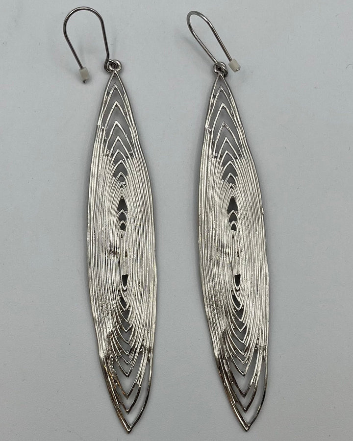 Long Silver Texture Dangle Earrings