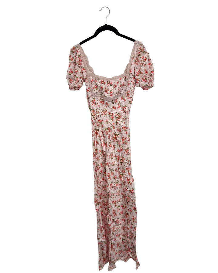 Pink Puff Sleeve Floral Dress - Size 00/0 and 2