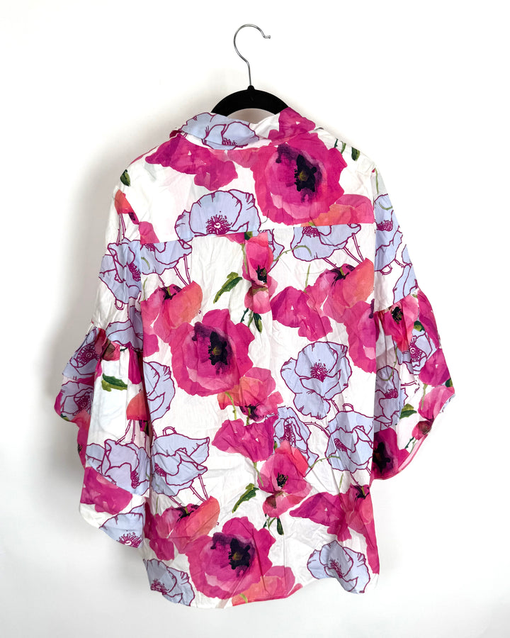 Pink Floral Button Up Ruffle Blouse - Size 4/6