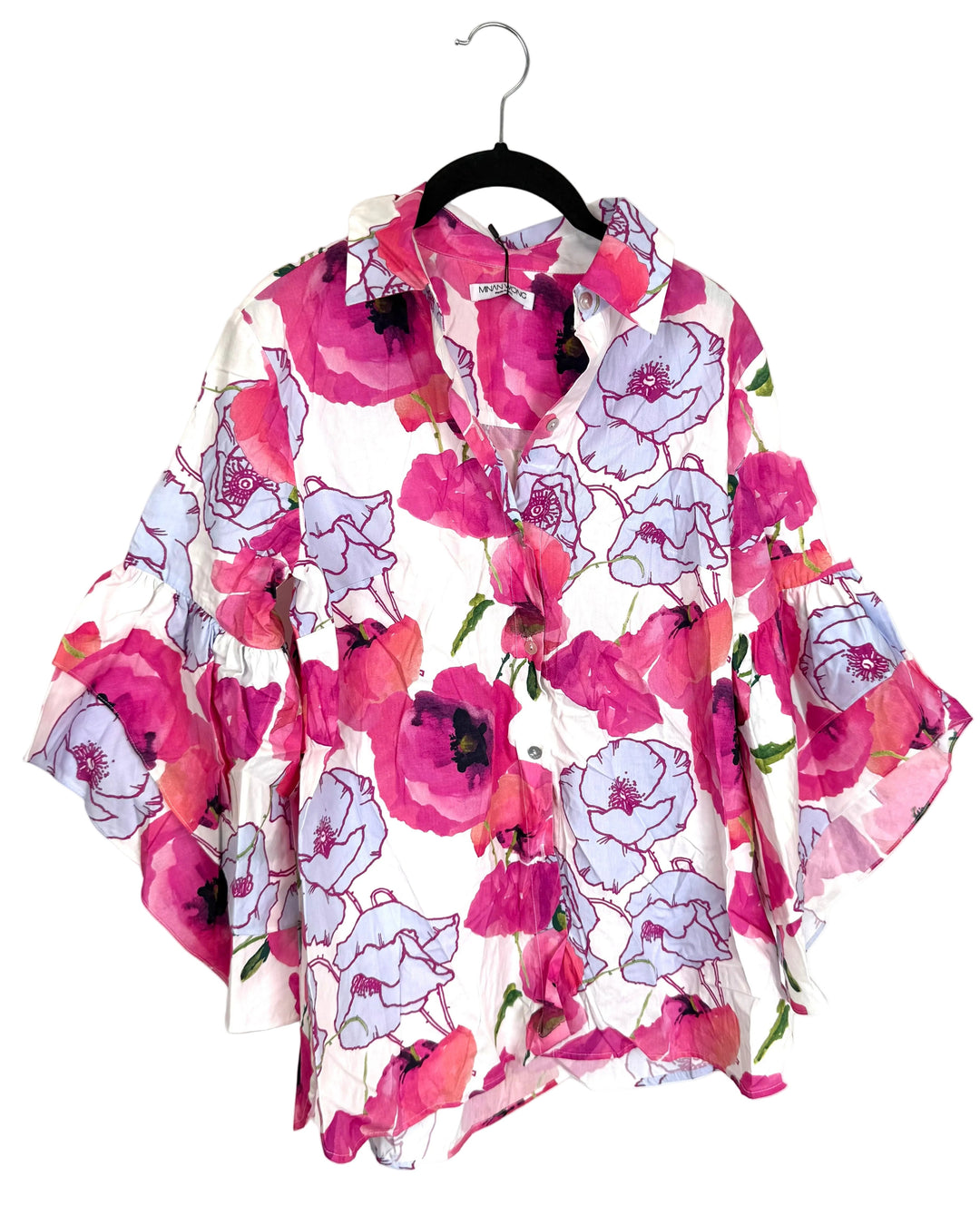 Pink Floral Button Up Ruffle Blouse - Size 4/6