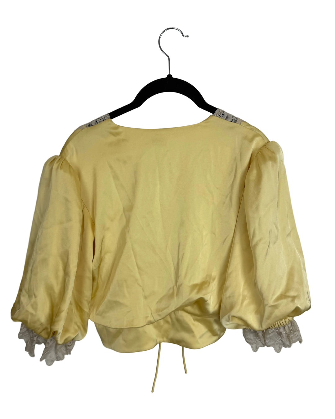 Bright Yellow Lace Trim Cropped Satin Top - Size 2/4