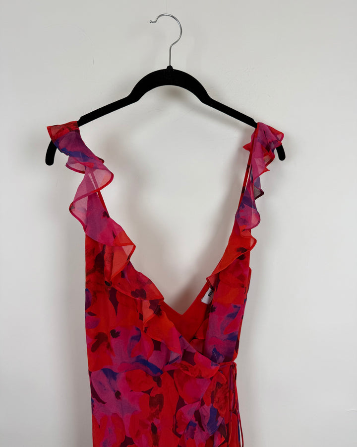 Red and Purple Print Wrap Dress - Size 0/2 and 2/4
