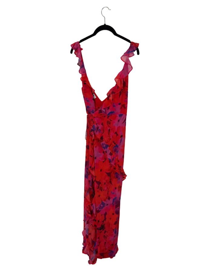 Red and Purple Print Wrap Dress - Size 0/2 and 2/4