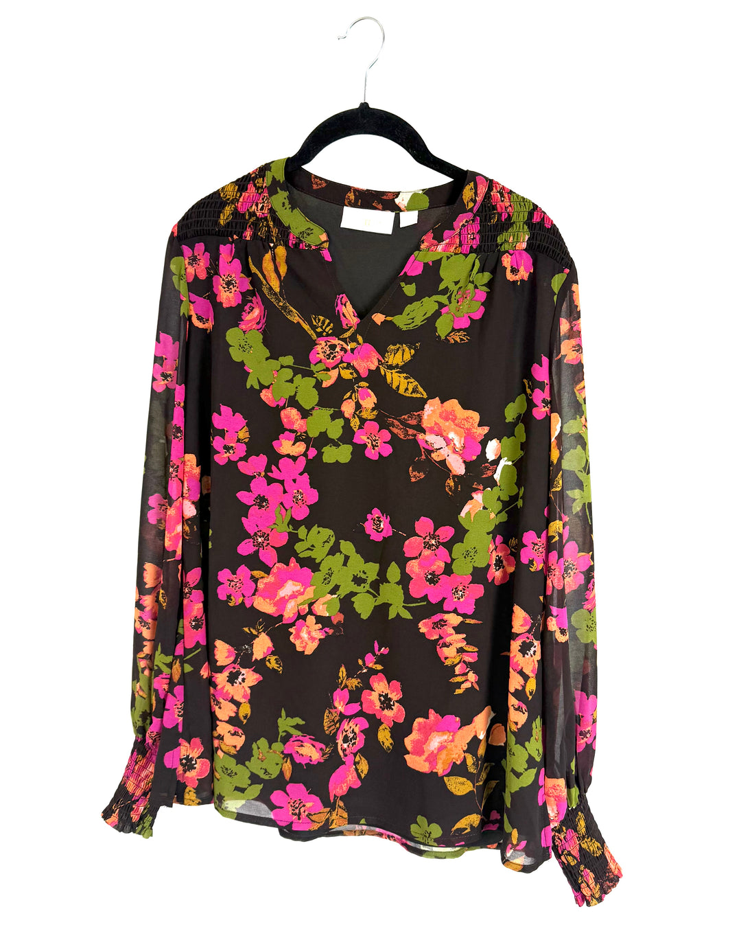 Brown and Pink Floral Blouse - Size 6/8