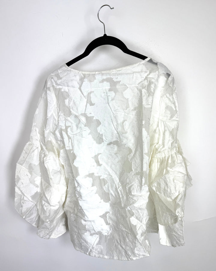 Cloud White Sheer Ruffle Blouse - Size 6/8
