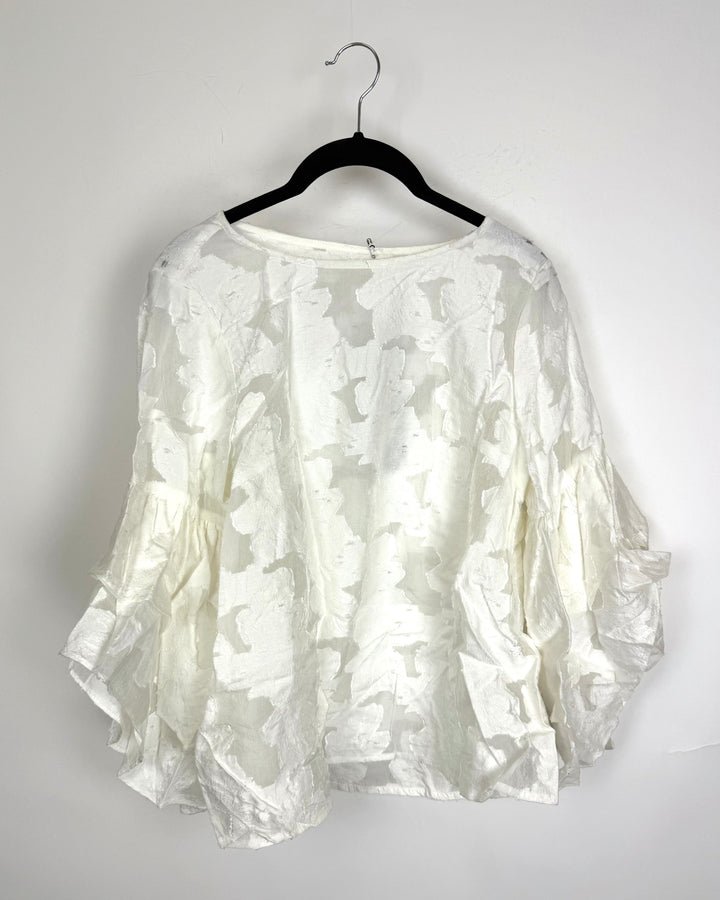 Cloud White Sheer Ruffle Blouse - Size 6/8