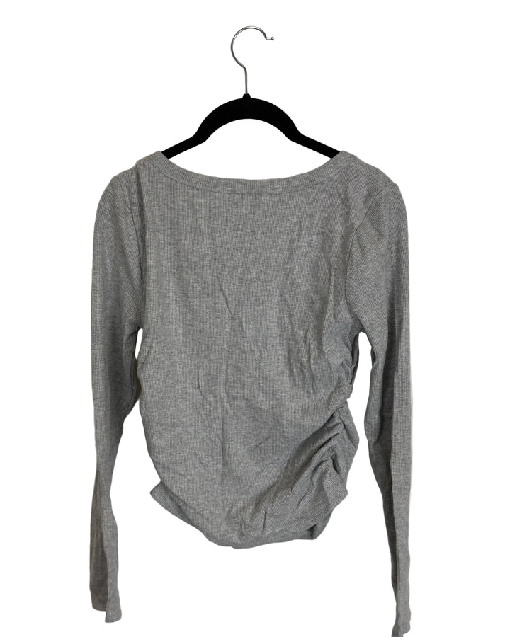 Grey Ribbed Long Sleeve Top with Synched Sides - Size 4/6