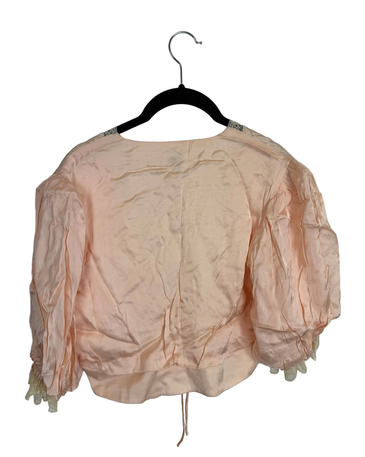 Light Peach Lace Trim Cropped Satin Top - Size 0/2 and 2/4