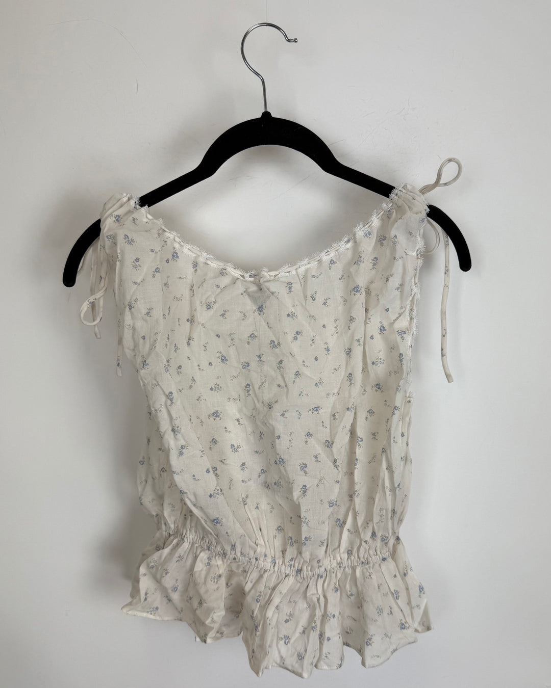 Ivory Sheer Top with Blue Floral Designs - Size 0/2