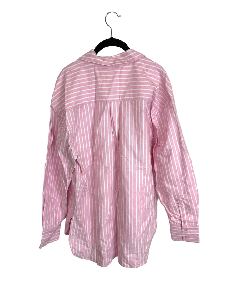 Baby Pink and White Striped Button Down Top - Size 4/6