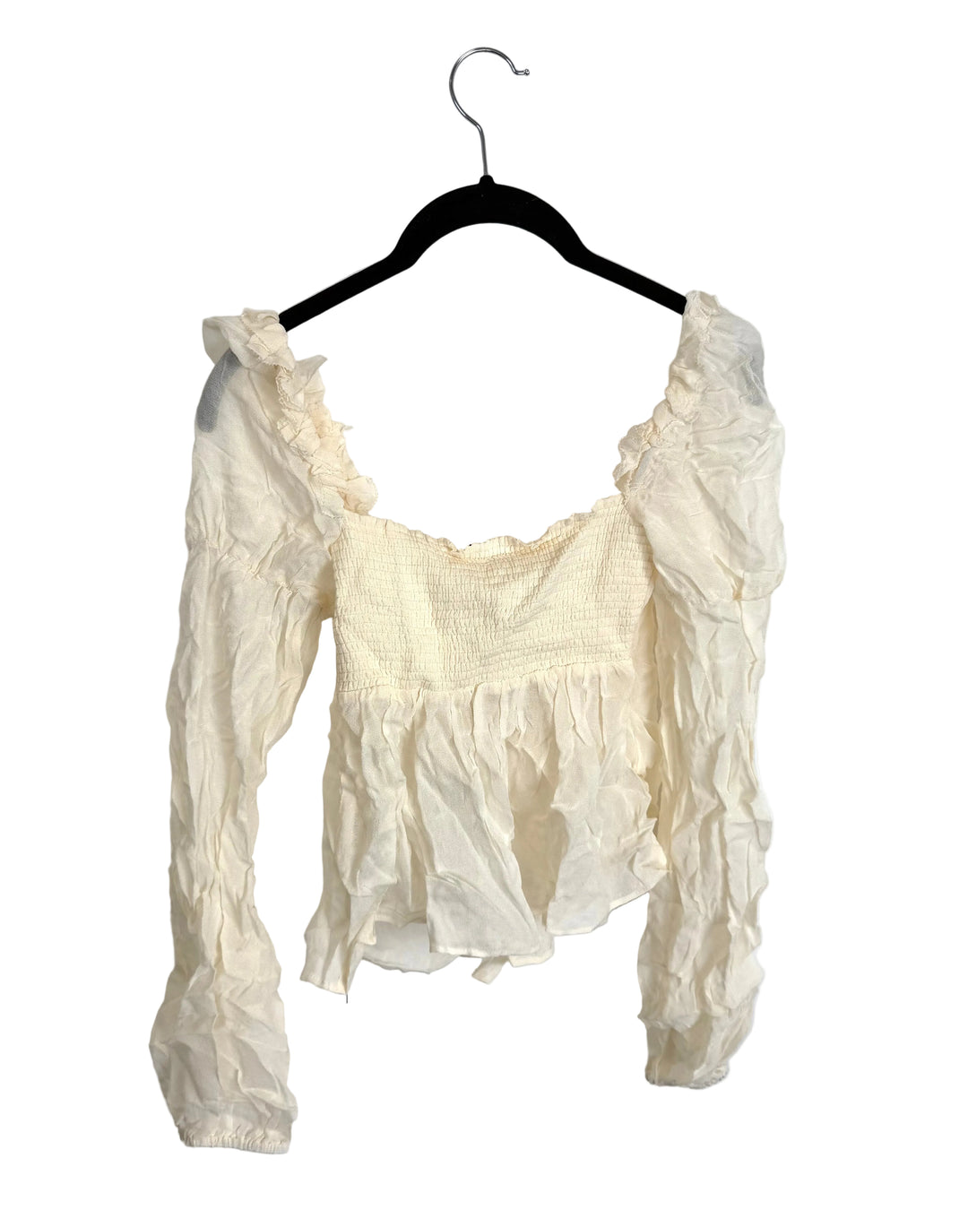 Cream Ruffled Puff Sleeve Open Front Top - Size 0/2