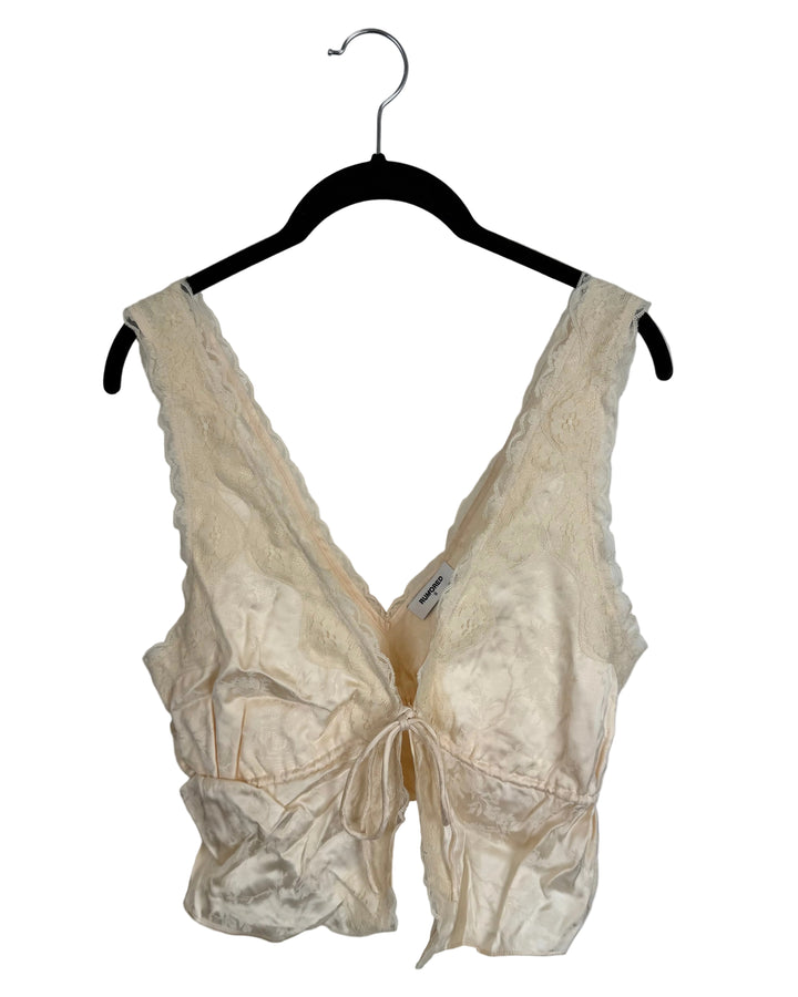 Deep Cream Satin Top with Lace Trim - Size 0/2 and 2/4