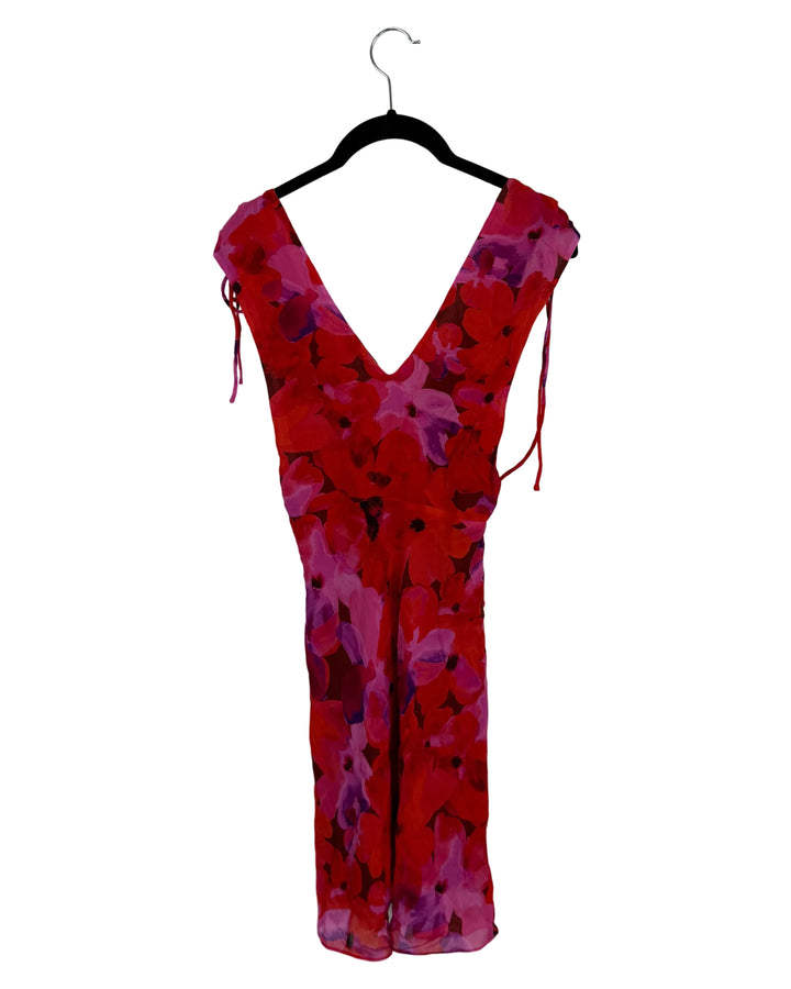 Red and Purple Floral Plunge Neckline Dress - Size 00/0 and 0/2