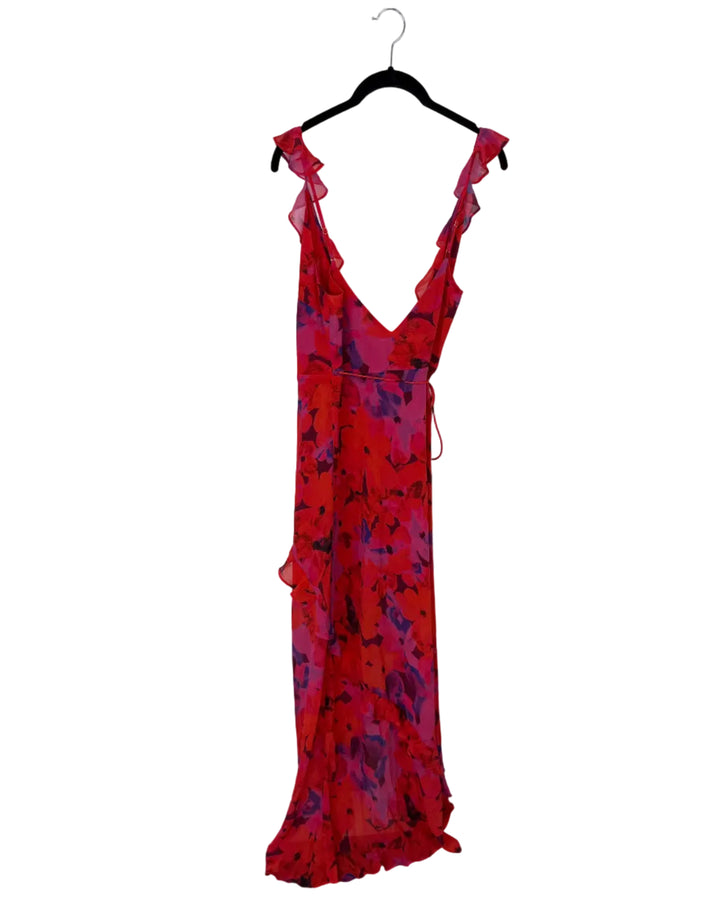 Red and Purple Print Wrap Dress - Size 0/2 and 2/4