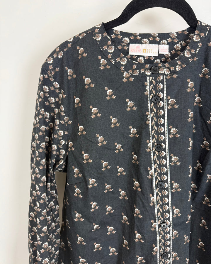 Black and Brown Floral Blouse - Size 6/8
