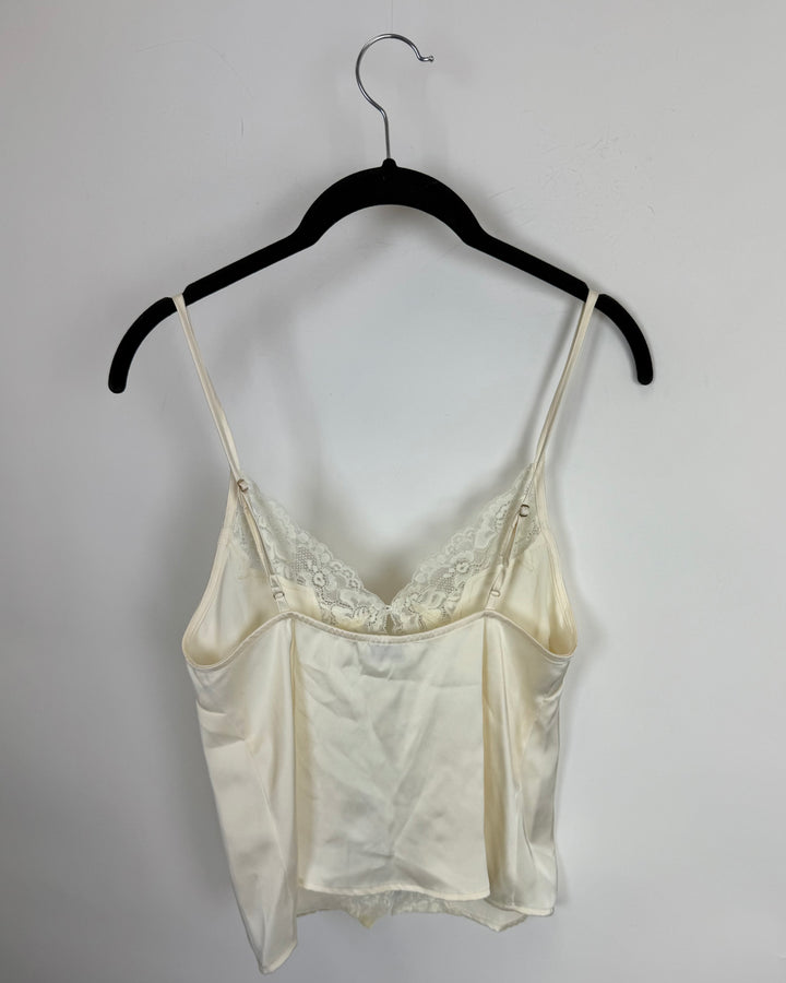 Ivory Satin Open Front Lace Trim Cami - Size 0/2 and 2/4