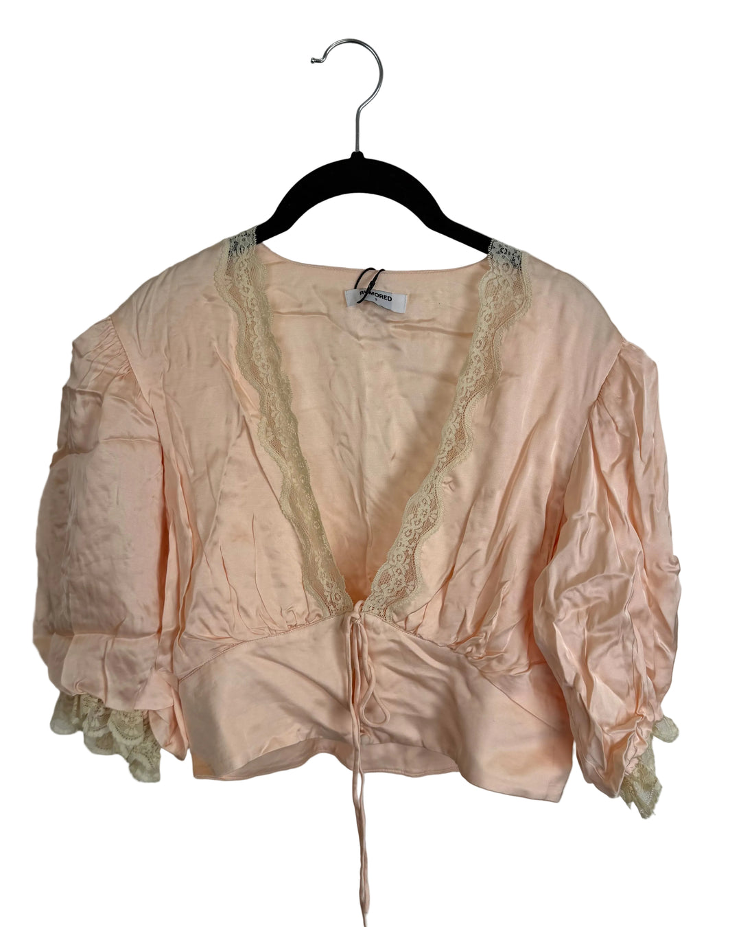 Light Peach Lace Trim Cropped Satin Top - Size 0/2 and 2/4