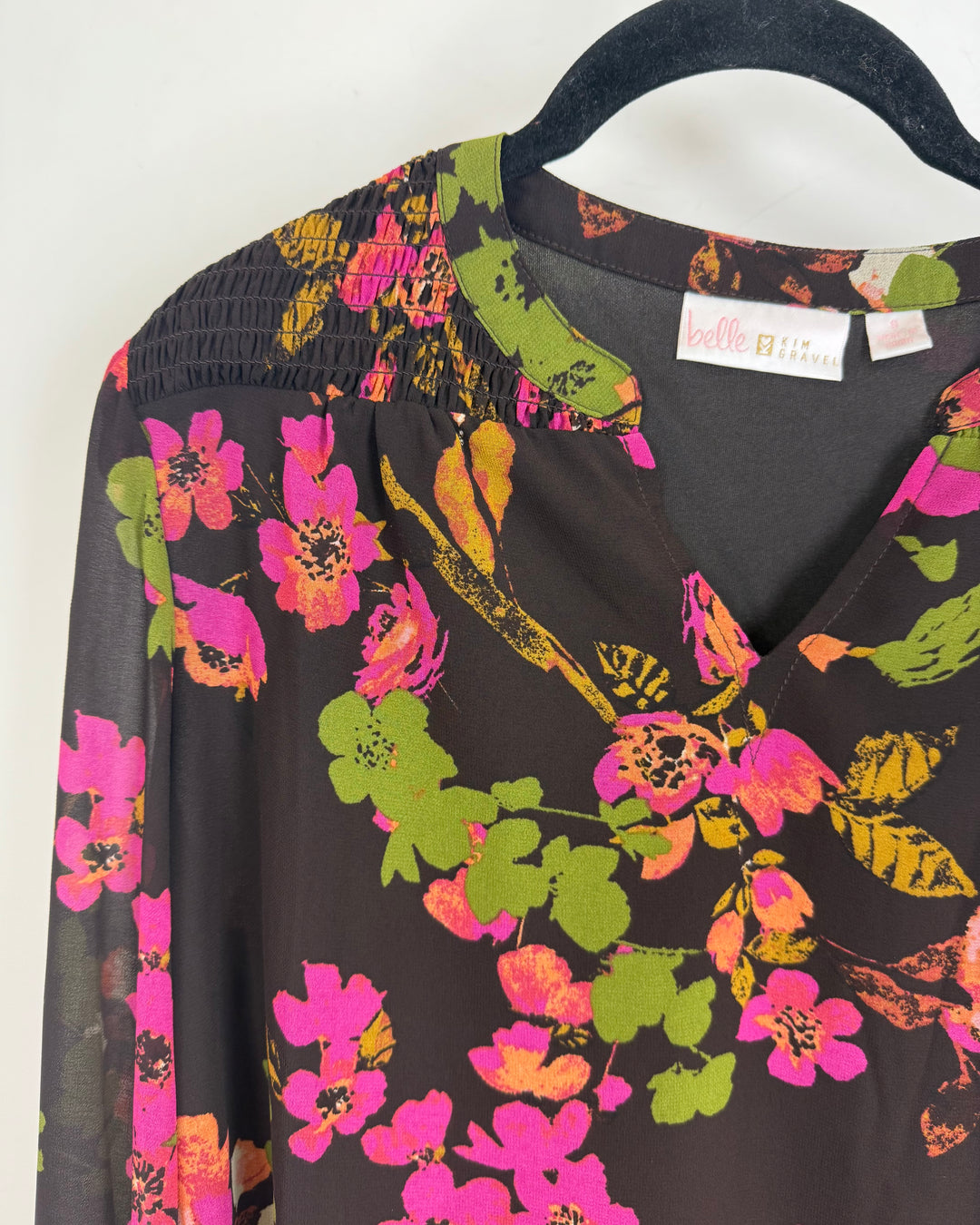 Brown and Pink Floral Blouse - Size 6/8