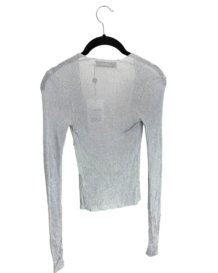 Silver Knit Open Front Long Sleeve - Size 0/2 and 2/4