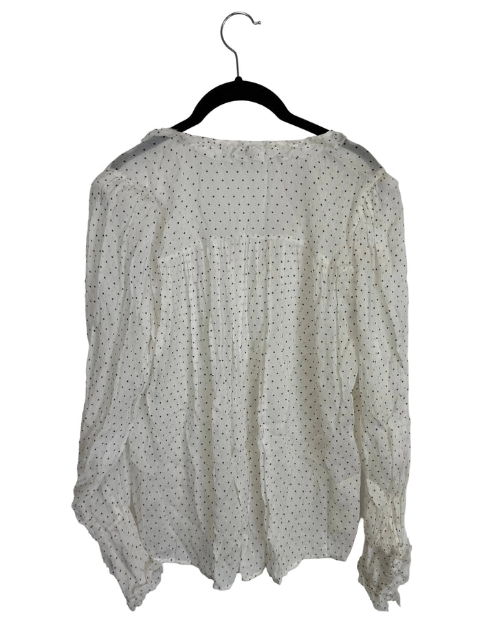 White Long Sleeve Polka Dot Sheer Top - Size 2/4
