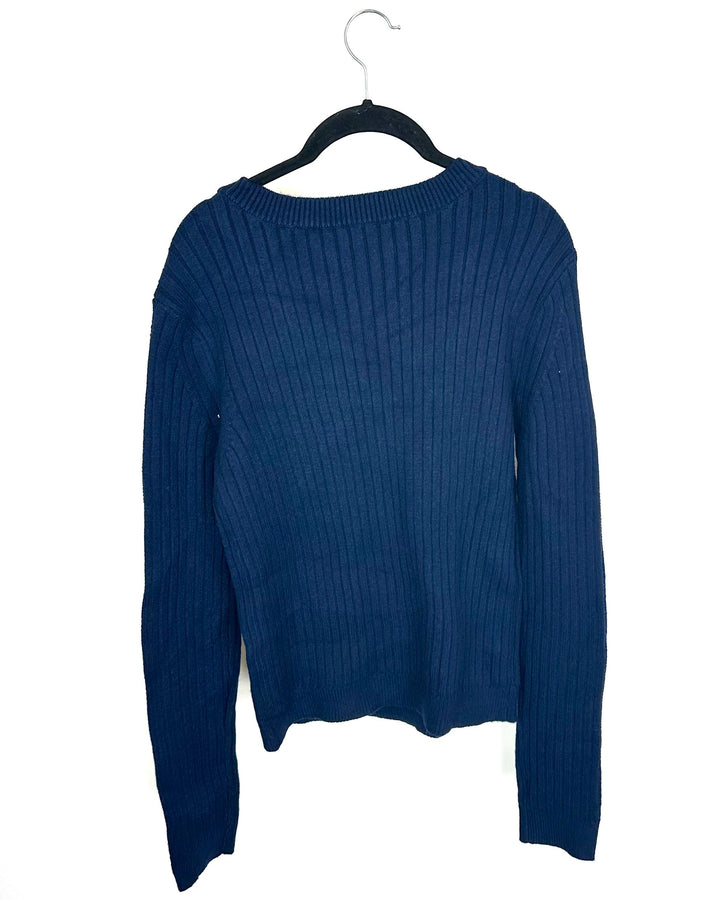 Navy Blue Ribbed V Neck Sweater - Size 4/6