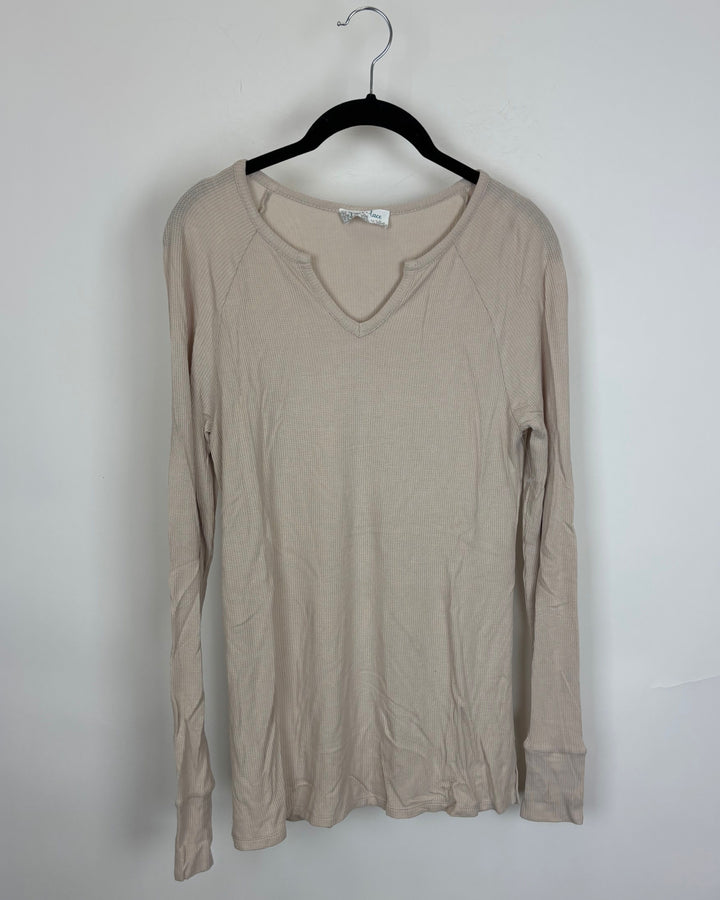 Tan V Neck Long Sleeve - Size 2/4