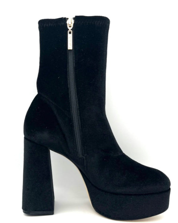 Black Velvet Platform Ankle Boot - Size 6