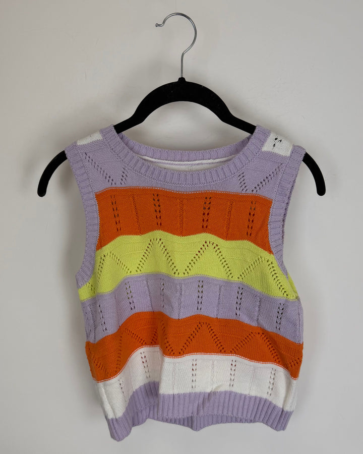 Multi Color Striped Knit Sweater Vest - Size 2/4