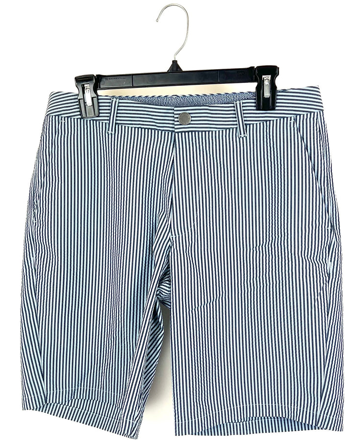 MENS Blue Stripe Golf Shorts - Size 32 Waist 9" Inseam