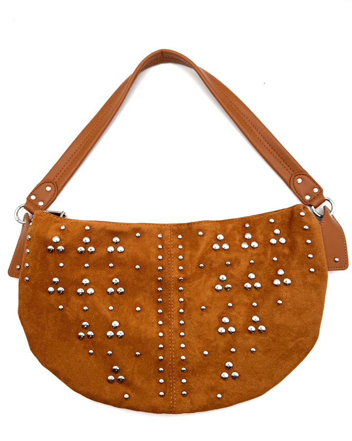 Brown Faux Suede Studded Purse