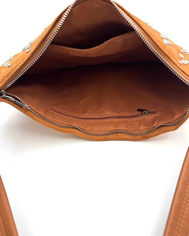 Brown Faux Suede Studded Purse