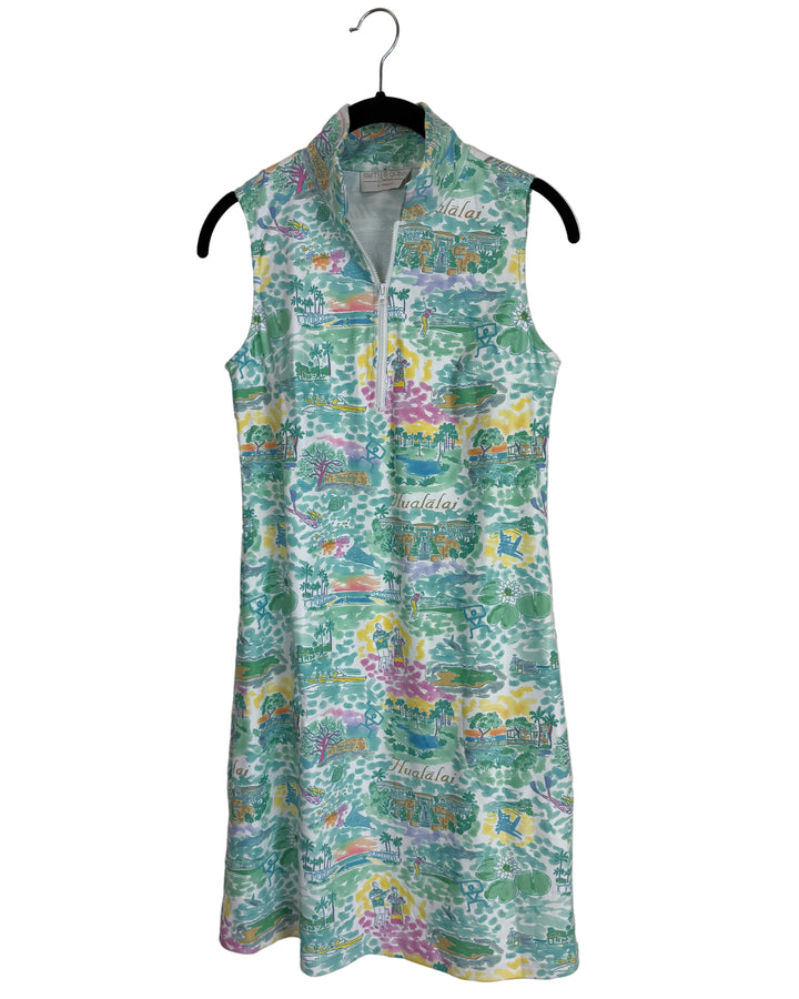 Light Pastel Sporty Print Sleeveless Dress - 2/4
