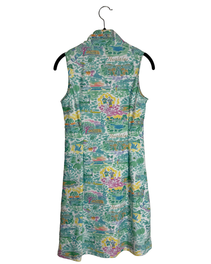 Light Pastel Sporty Print Sleeveless Dress - 2/4