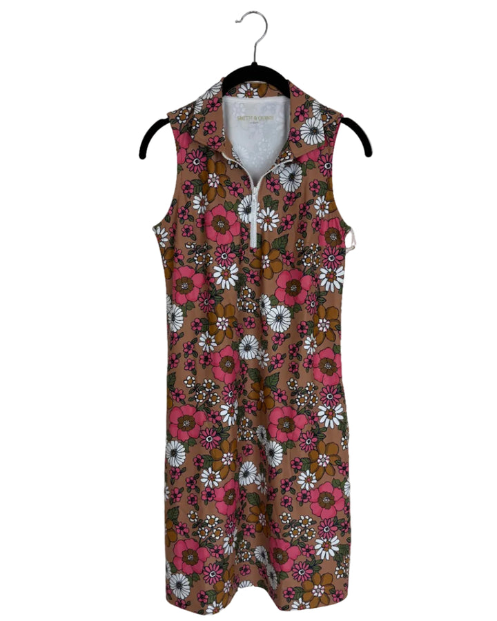Caramel Flower Patterned Sleeveless Dress - 2/4