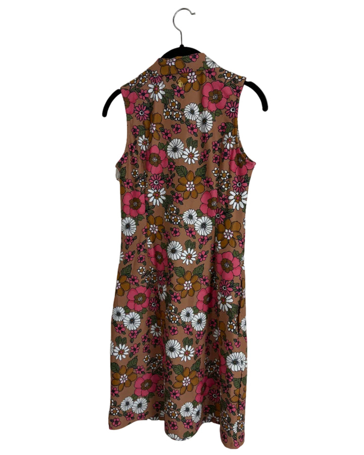 Caramel Flower Patterned Sleeveless Dress - 2/4