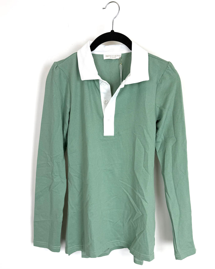 Dark Green Polo and White Collar Long Sleeve Top - 0/2
