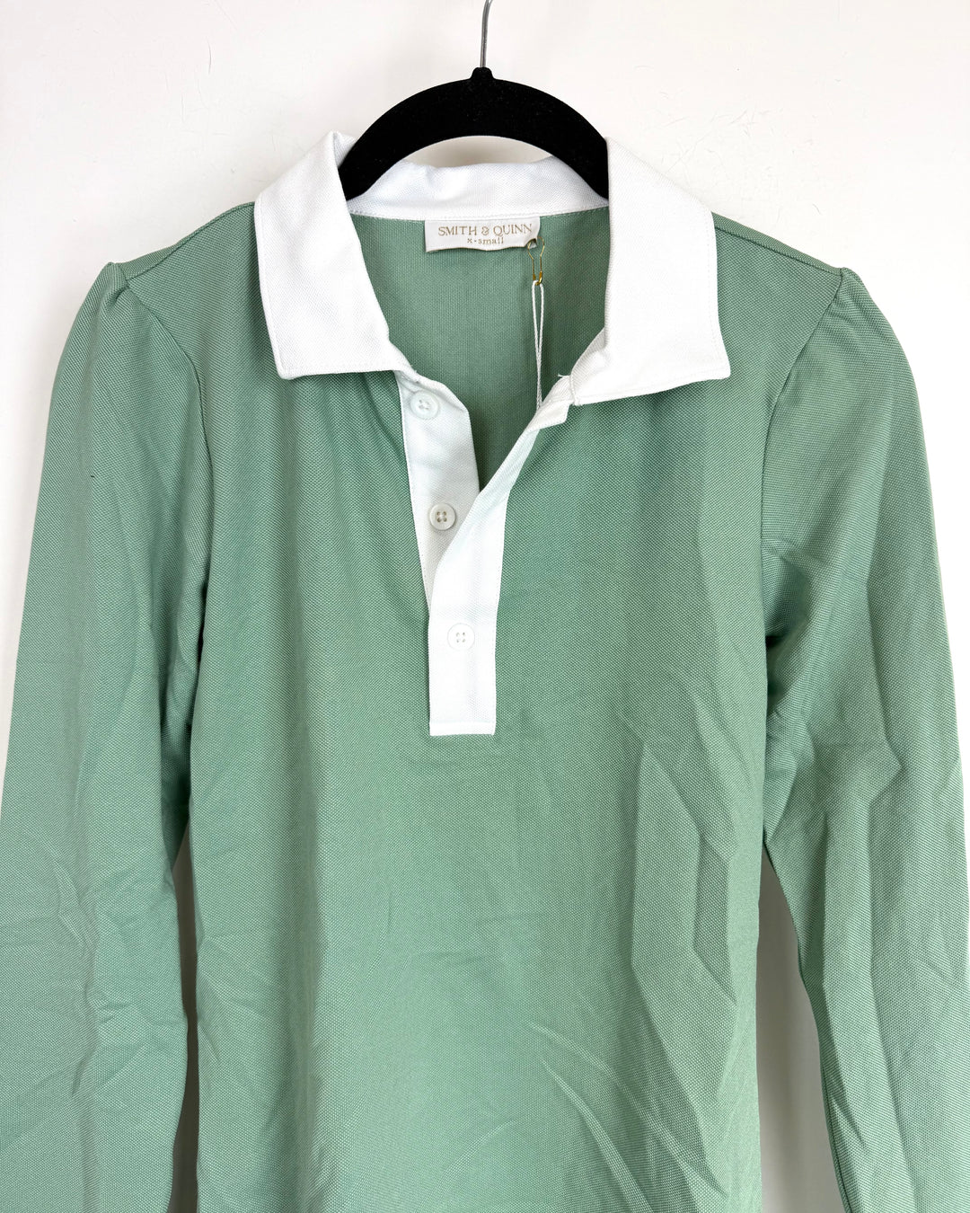Dark Green Polo and White Collar Long Sleeve Top - 0/2