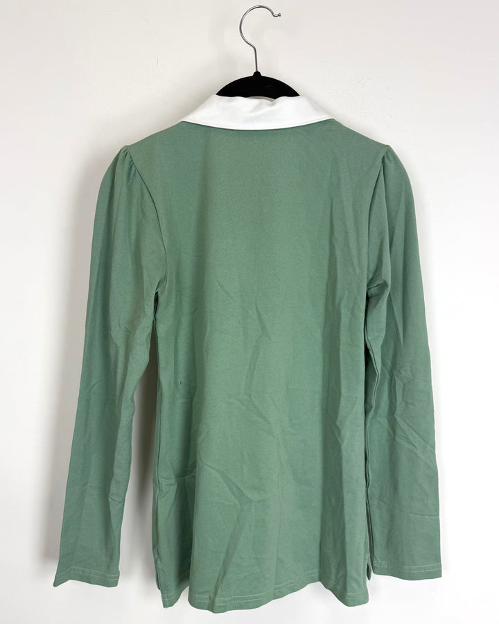 Dark Green Polo and White Collar Long Sleeve Top - 0/2