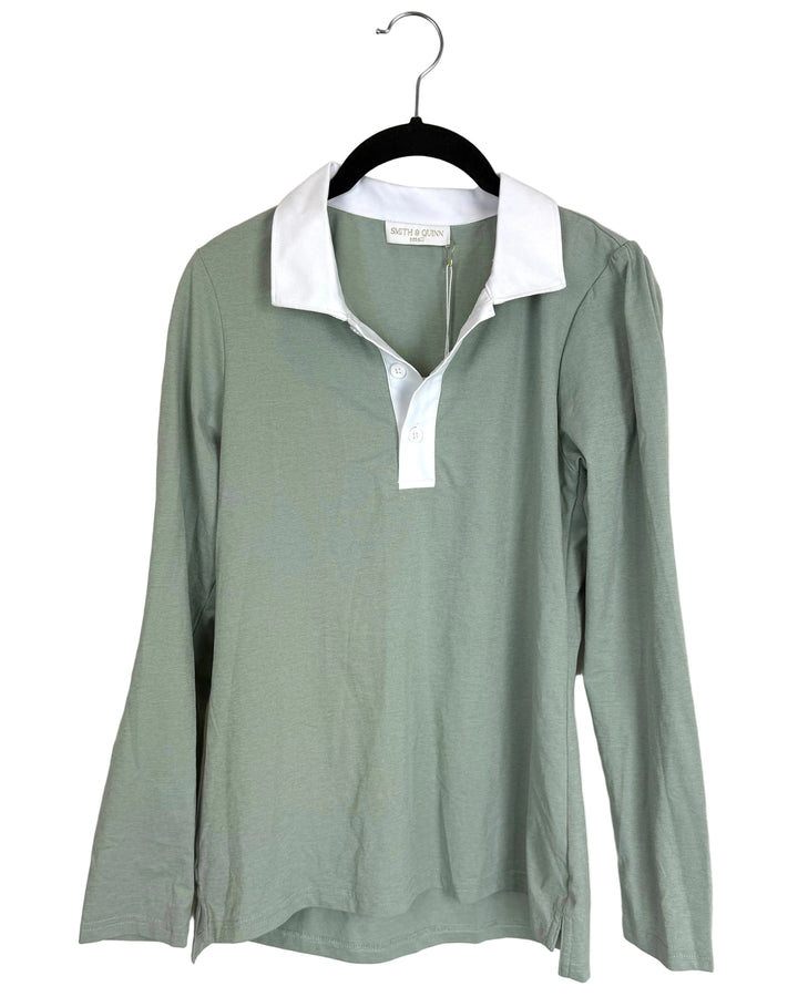 Light Green Polo and White Collar Top - Size 2/4