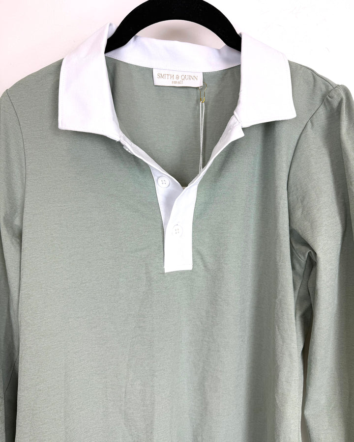 Light Green Polo and White Collar Top - Size 2/4