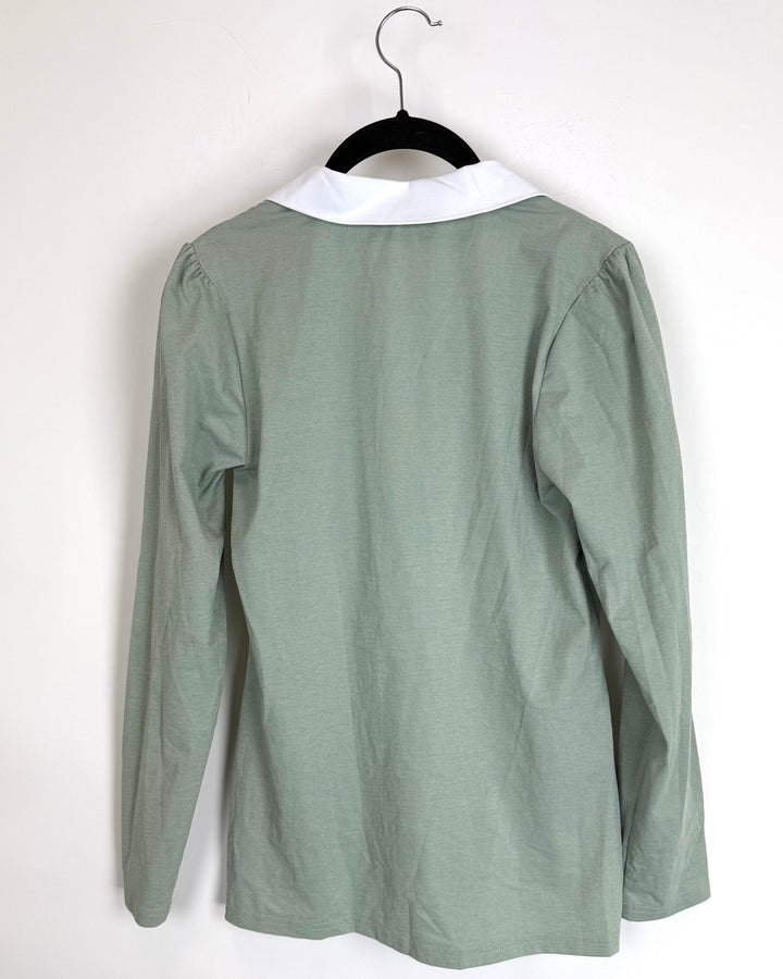 Light Green Polo and White Collar Top - Size 2/4