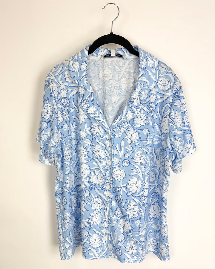 Blue Floral Lounge Top - Size 6/8