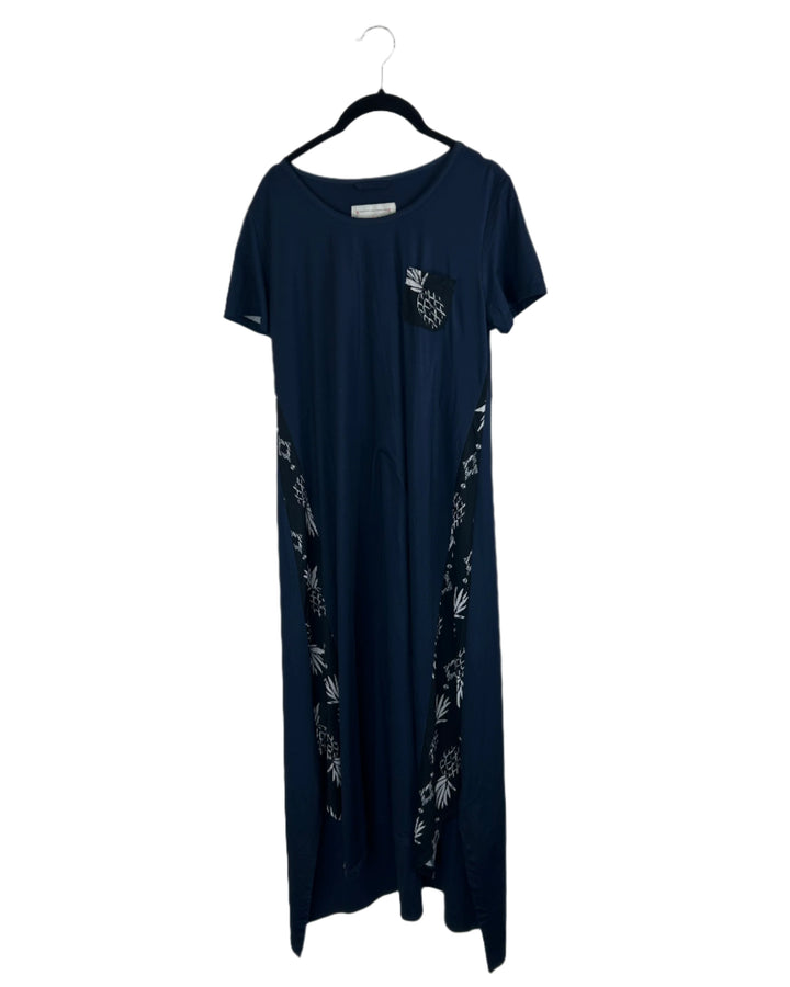 Navy Blue Pineapple Print Lounge Tshirt Dress - Small