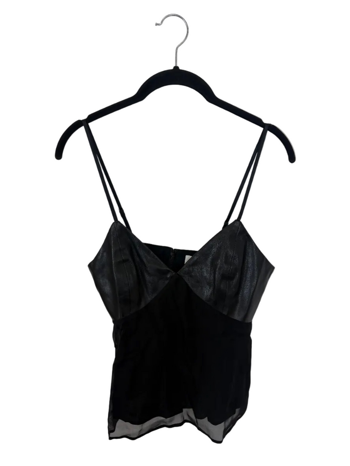 Black Faux Leather Contrast Cami Top - Size 0/00