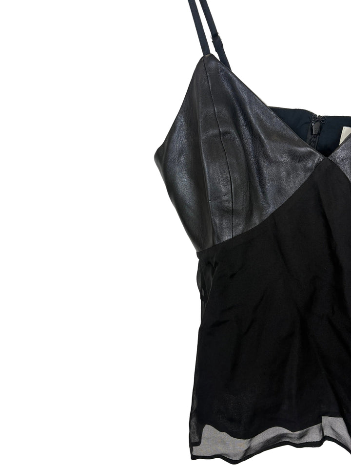 Black Faux Leather Contrast Cami Top - Size 0/00