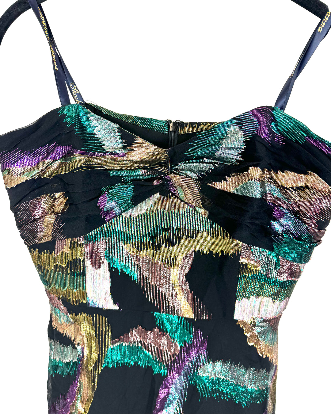 Black and Metallic Multicolor Print Dress - Size 4
