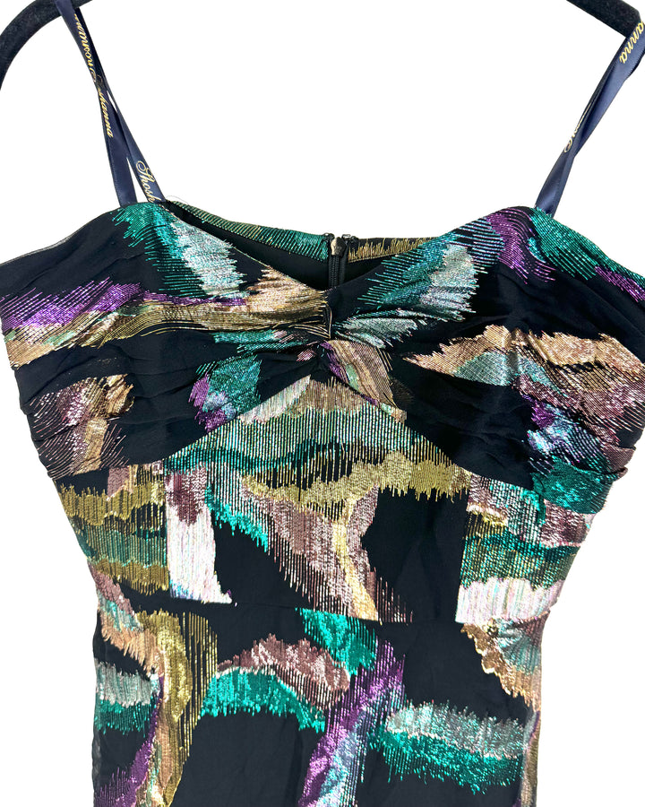 Black and Metallic Multicolor Print Dress - Size 4